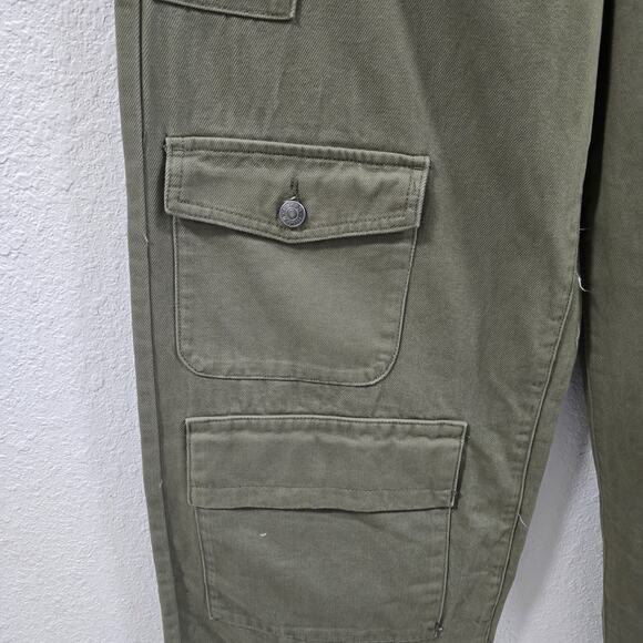 Forever 21 Womens Olive Cargo Pants Y2k Wide Leg Utility Multi Pocket Cotton S - Picture 3 of 13